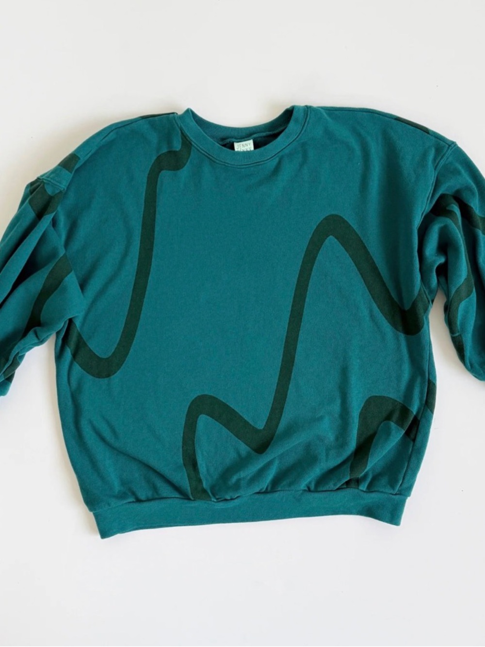 Women's Teal Crewneck Sweatshirt with Abstract Wave Print